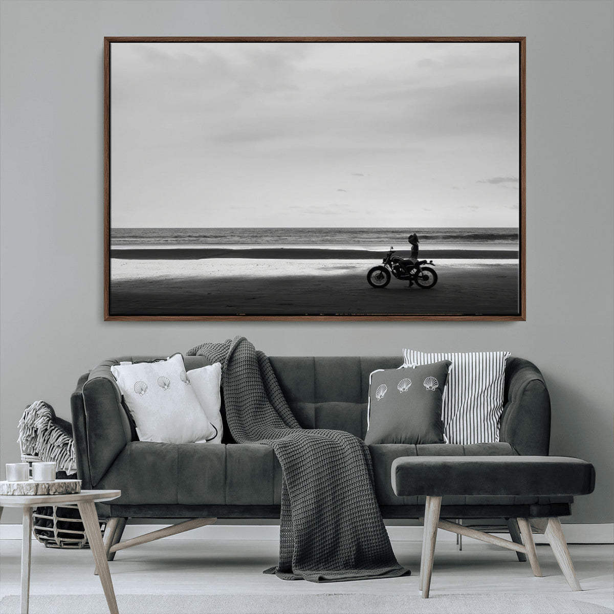 Motorcycle Beach Wall Art Canvas Print – Framed Vintage