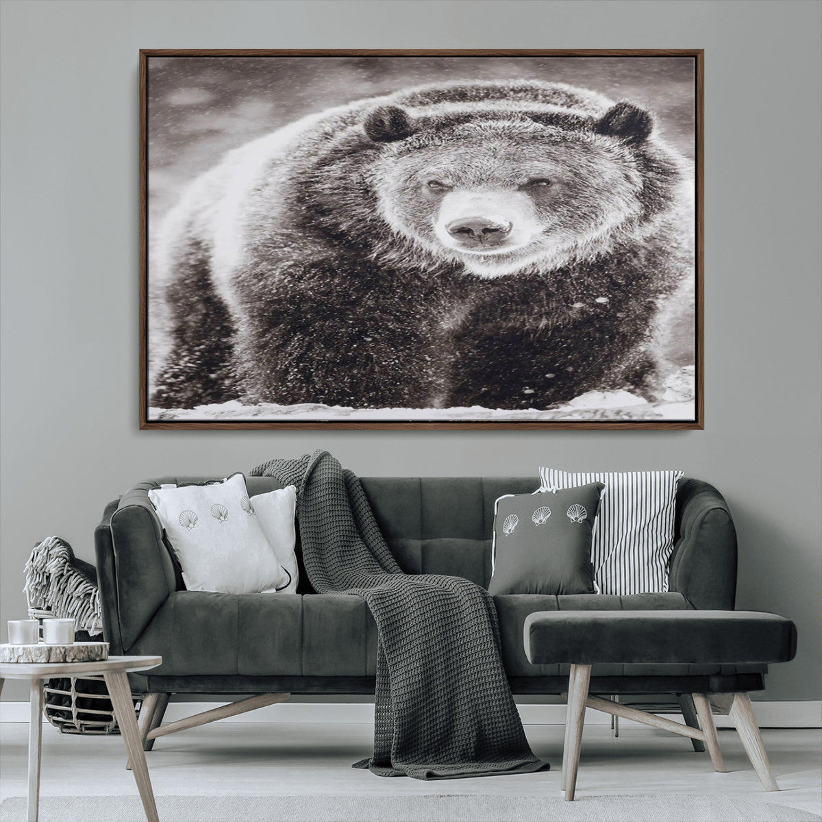Grizzly Bear Wall Art Canvas Print – Framed Rustic Lodge Art