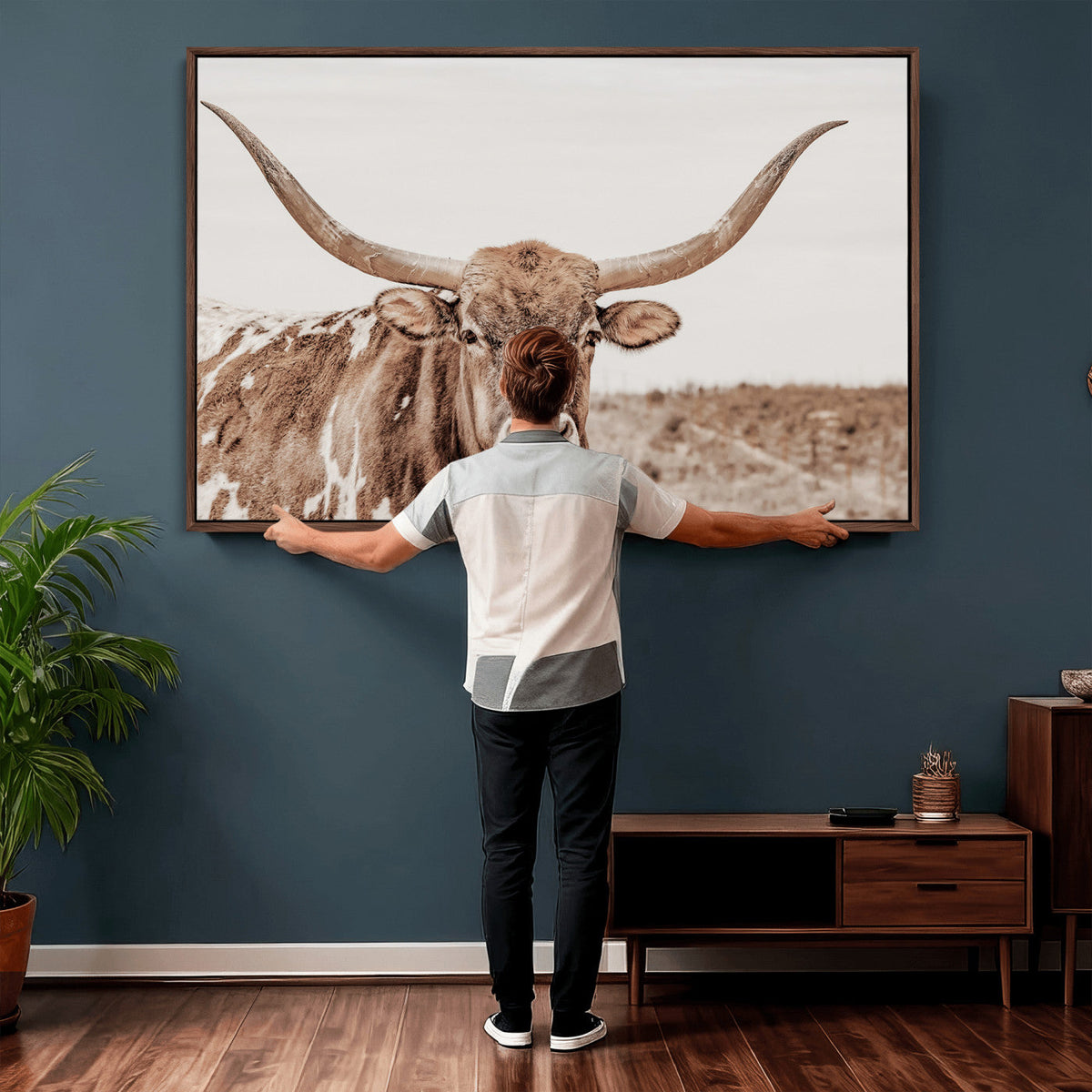 Longhorn Cow Wall Art Canvas Print – Framed Texas Ranch