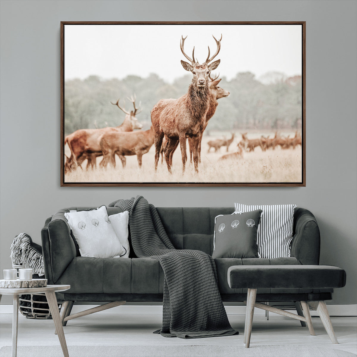 Rustic Nature Wall Art Canvas Print – Stag Woodland Framed