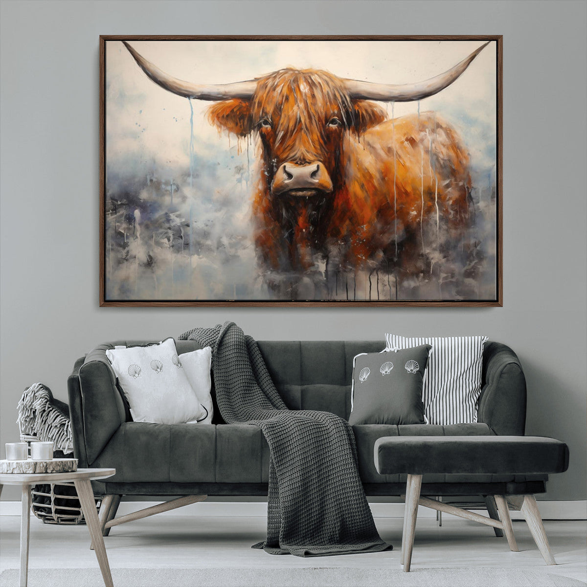 Scottish Highland Wall Art Canvas Print, Framed Longhorn Art