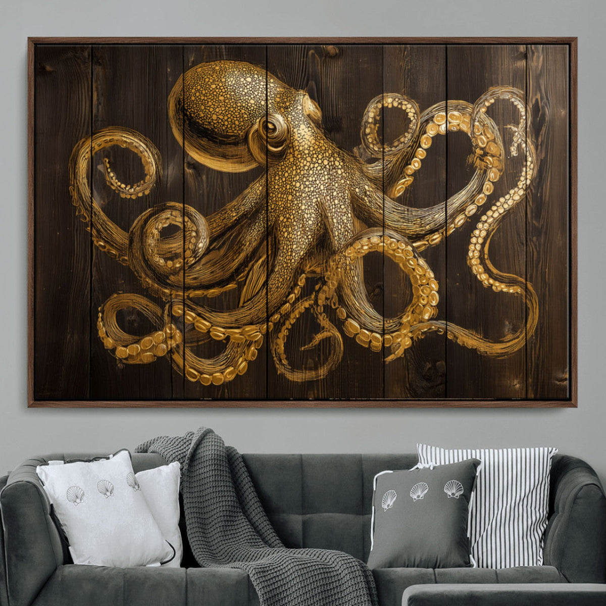 Octopus Wall Art Canvas Print – Wooden Art Sea Creature