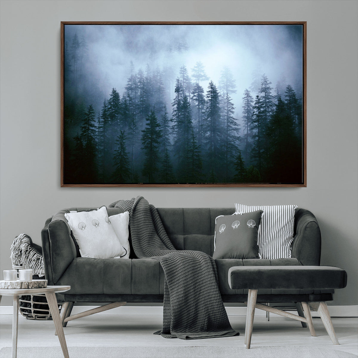 Foggy Evergreen Pines Wall Art Canvas Print, Mist Forest and