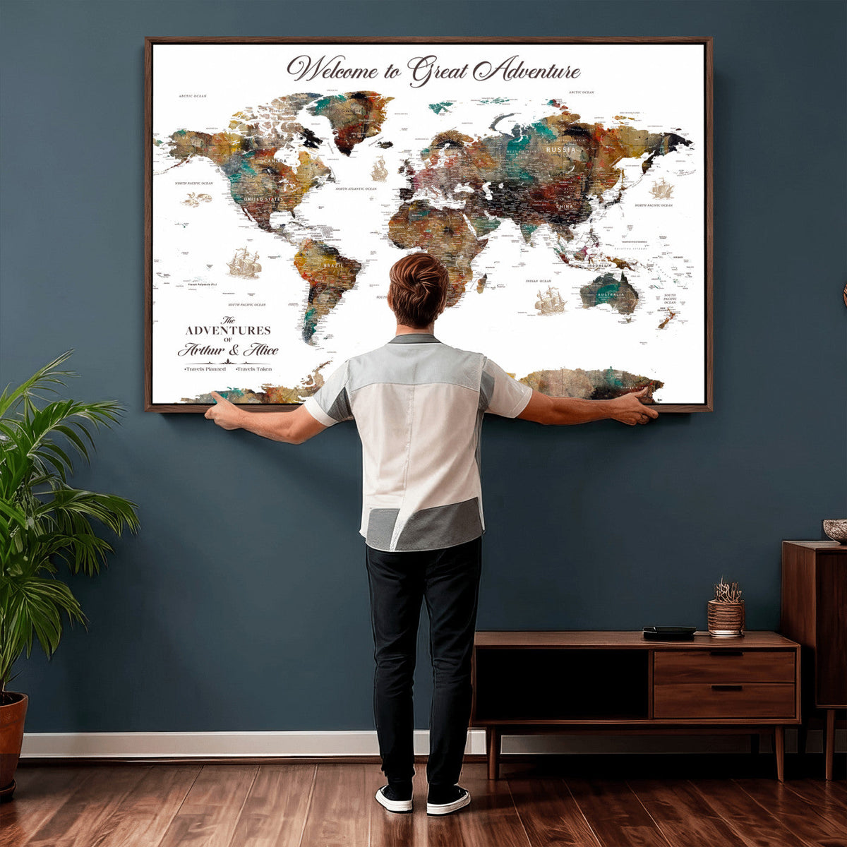 Customizable Framed World Map Canvas Print – Personalized