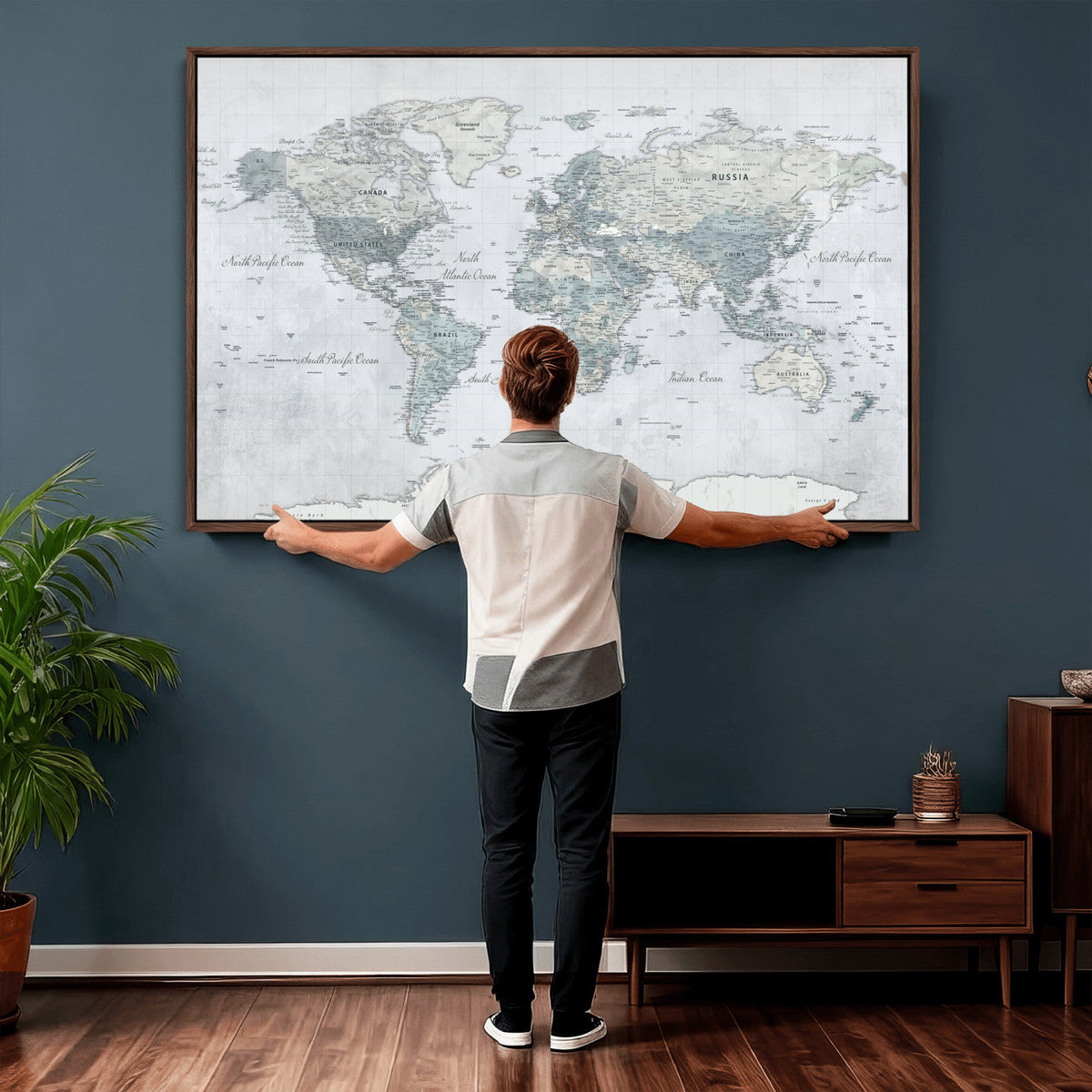 Push Pin World Map Canvas Print - Detailed Vintage World Map