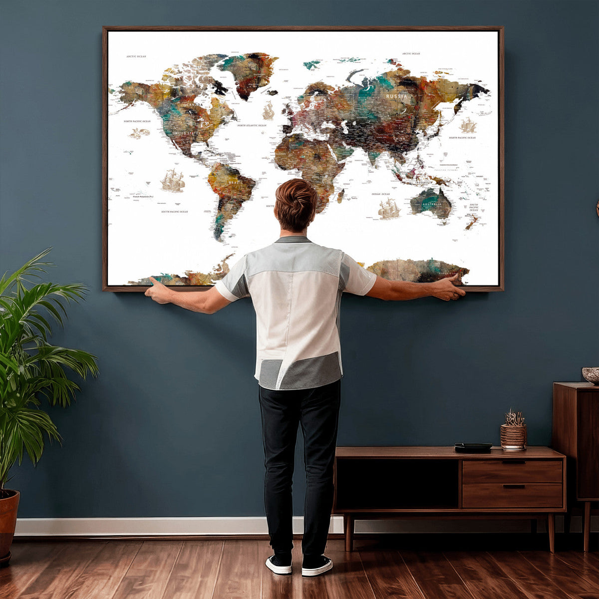 Watercolor World Map Canvas Print – Detailed Map of the