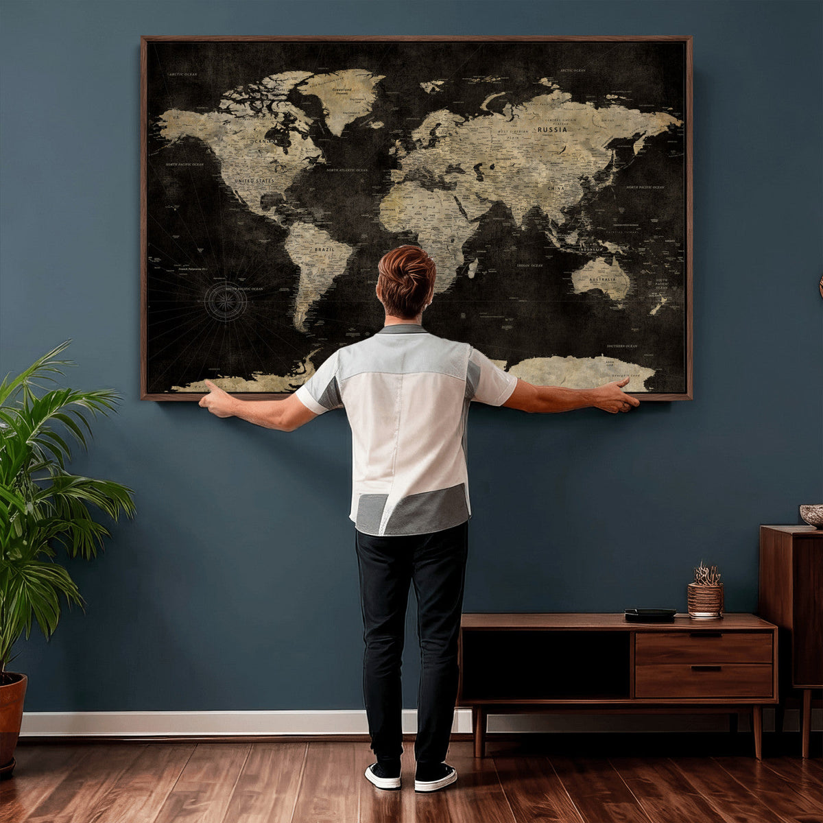 Push Pin World Map Canvas Wall Art Print, Interactive Travel