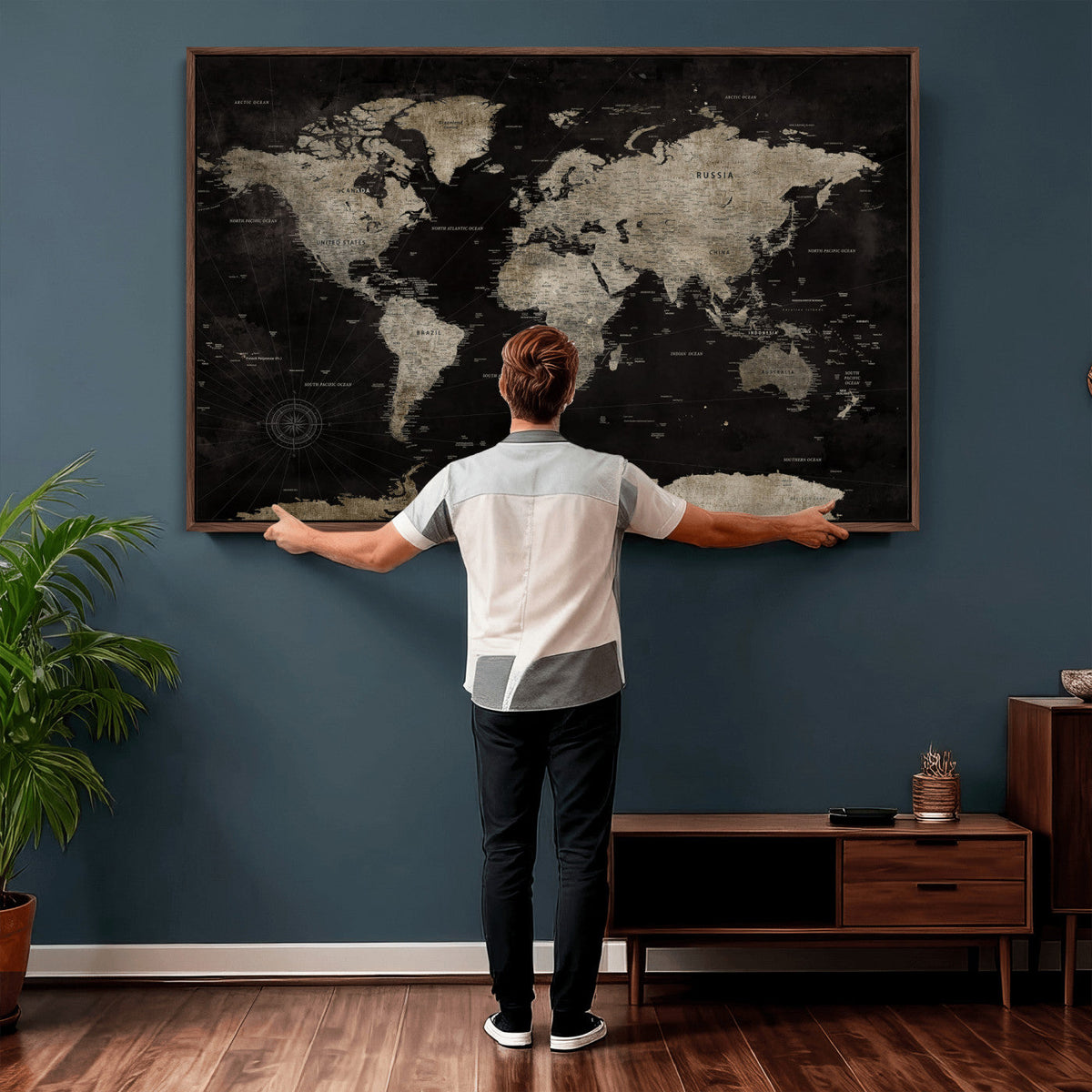 Detailed World Map Wall Art Print - Large Framed World Map