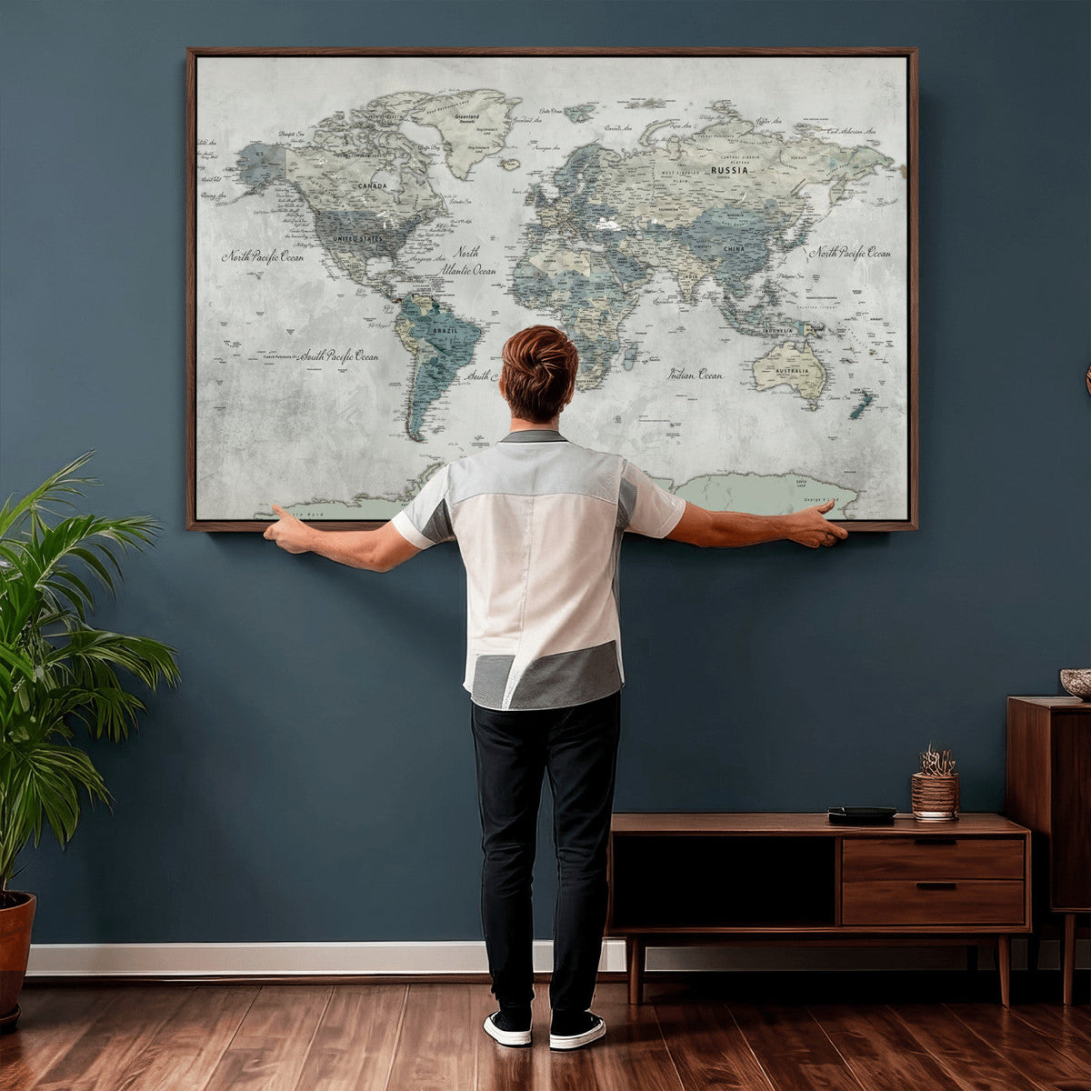 Neutral Vintage World Map Canvas Wall Art Print, Classic Map