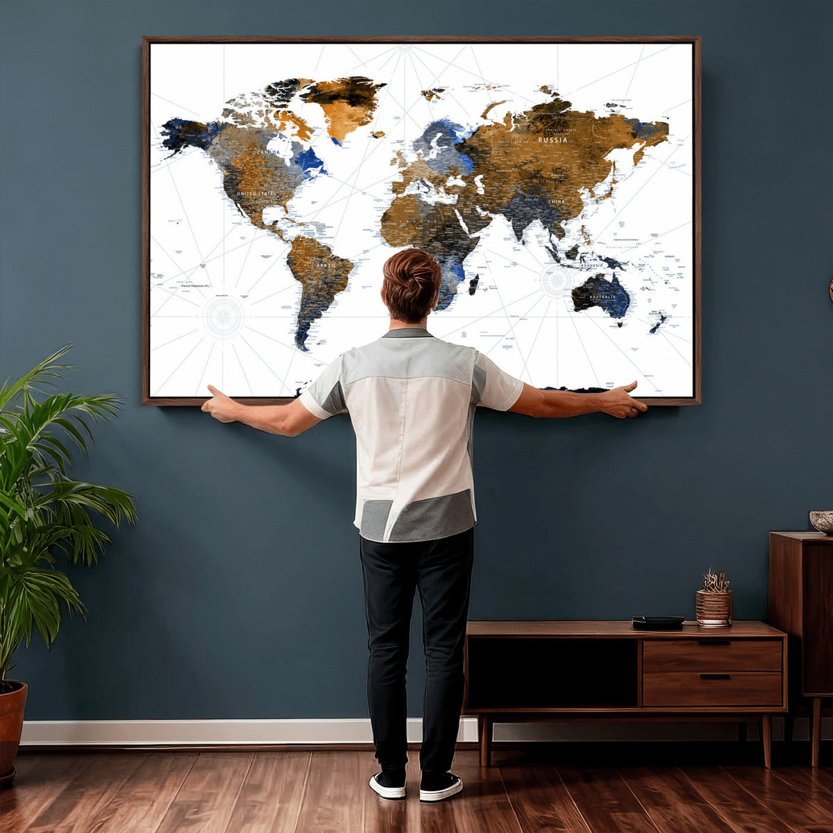 Colorful Watercolor World Map Canvas Wall Art – Framed