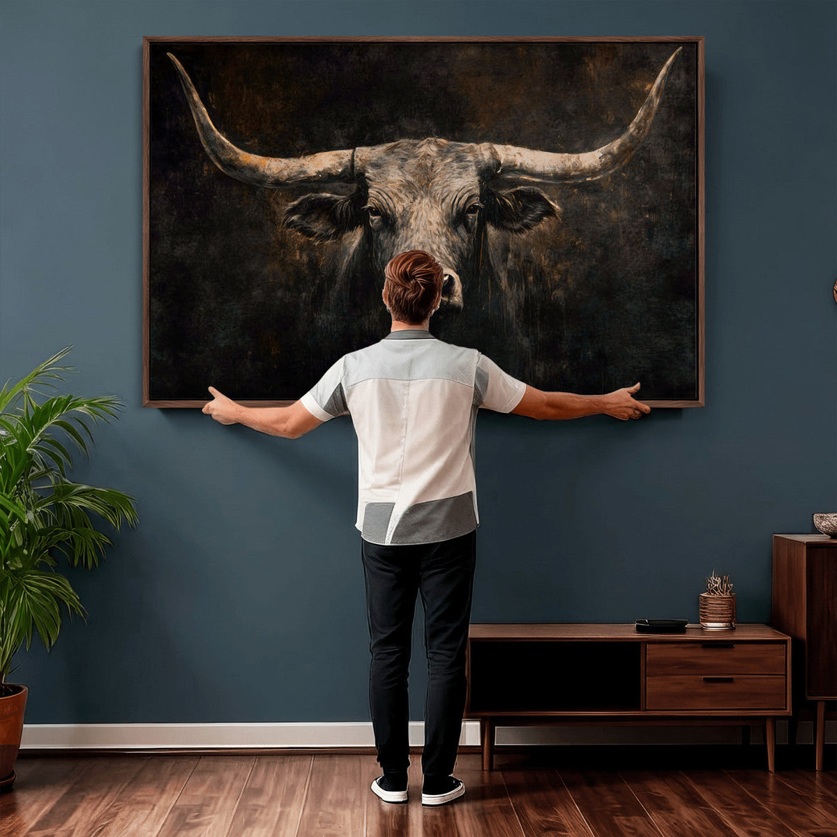 Vintage Longhorn Bull Wall Art Canvas Print – Rustic Western
