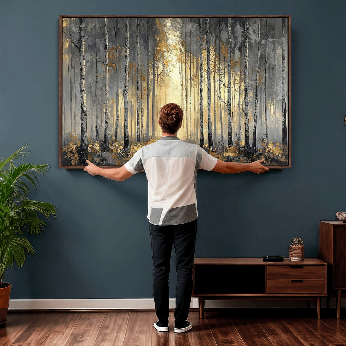Abstract Birch Forest Wall Art Canvas Print – Modern Neutral