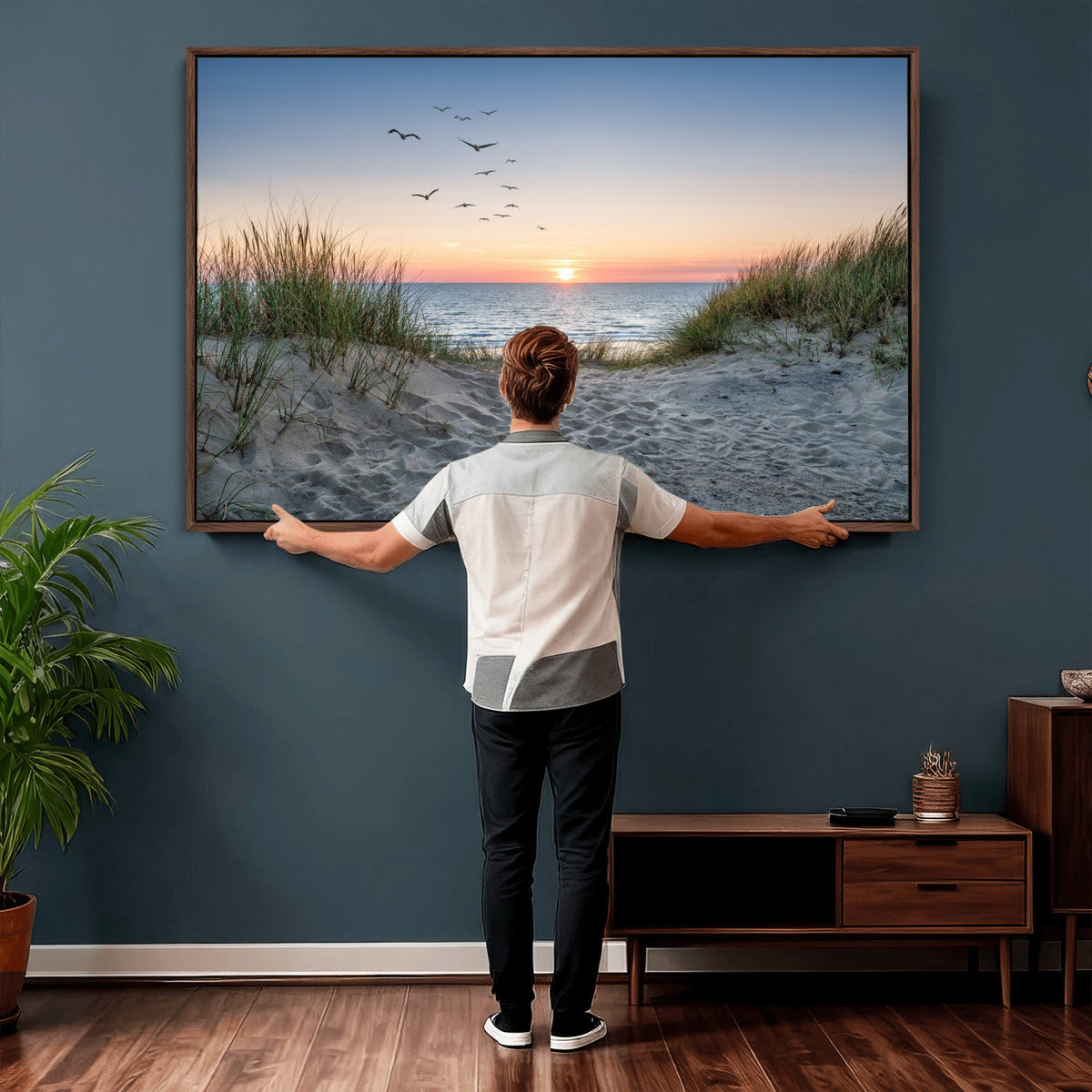 Sandy Dune Path Sunset Canvas Wall Art — Seagulls Beach