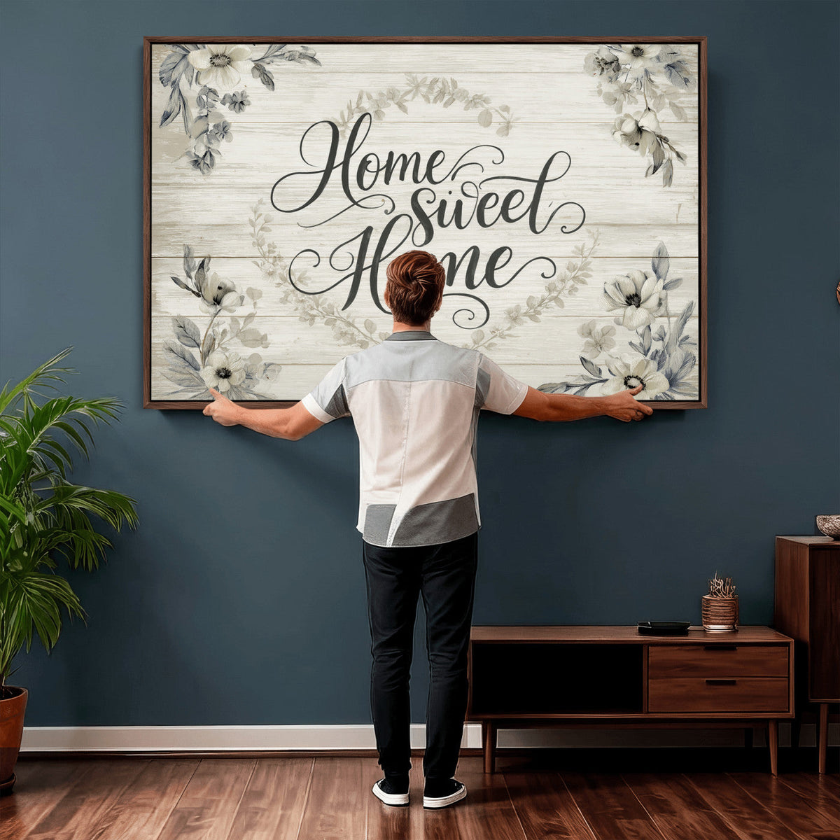 Home Sweet Home Wall Art Canvas Print, Floral Farmhouse