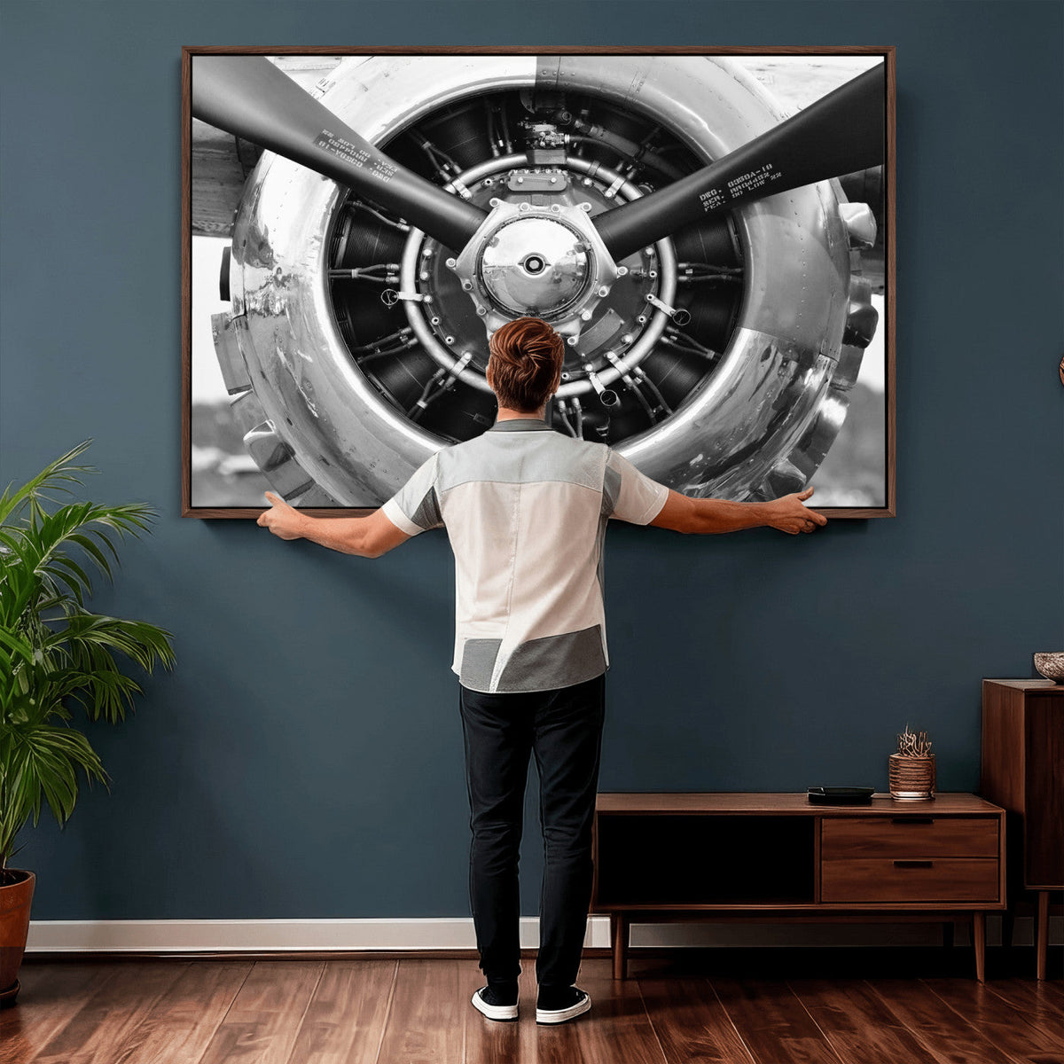 Vintage Propeller Plane Wall Art Canvas Print, Black and