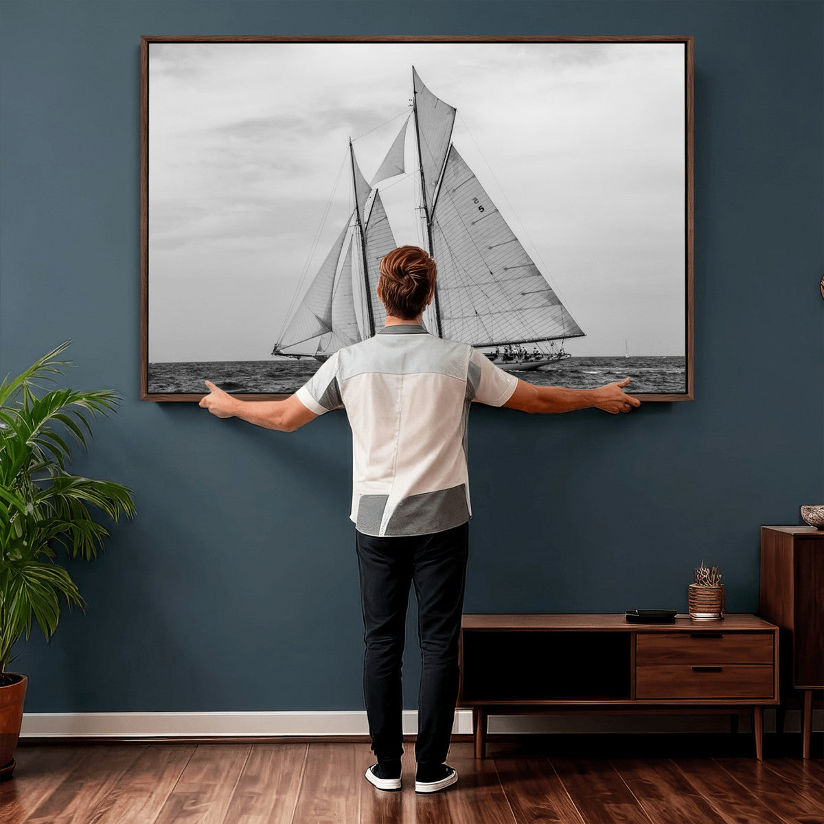 Vintage Sailboat Wall Art Canvas Print, Black and White