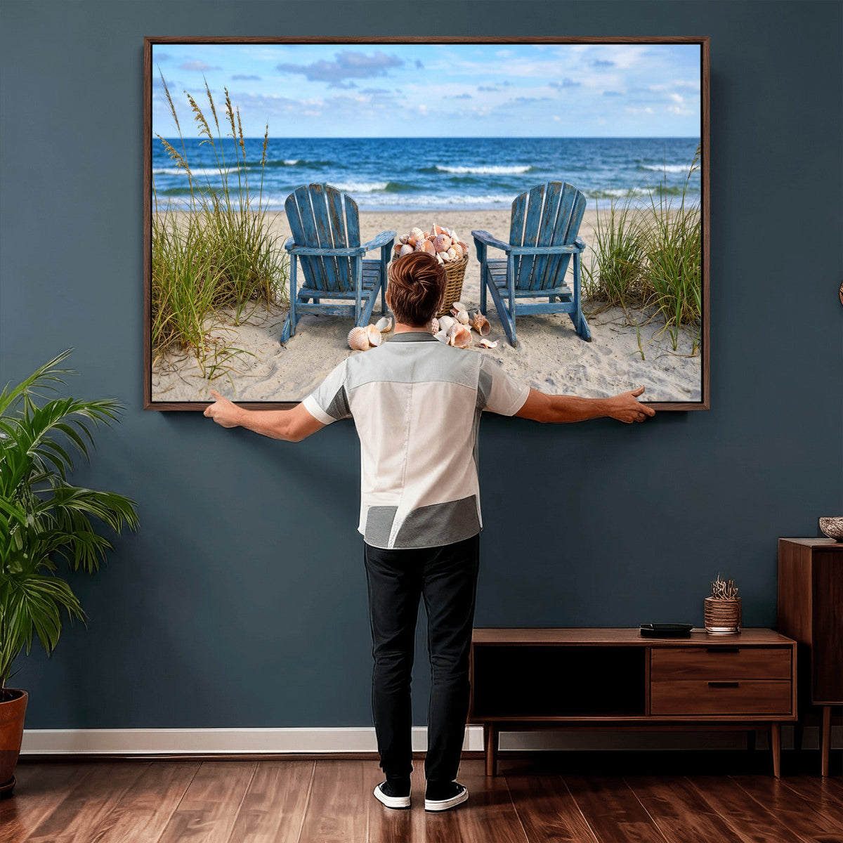 Large Beach Canvas Wall Art Coastal Adirondack Chairs Ocean