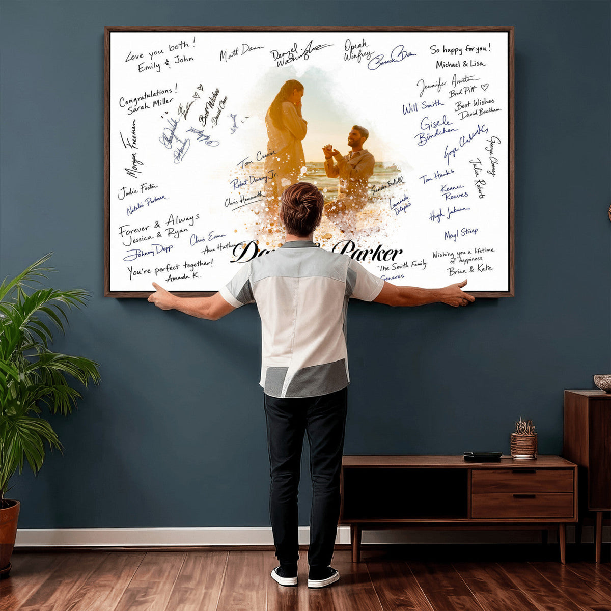 Wedding Guest Book Alternative Wall Art Canvas Print, Personalized Wedding Signature Poster, Custom Couple Photo Guestbook Canvas, Bridal Shower Reception Decor