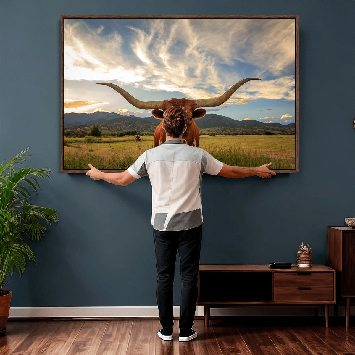 Texas Longhorn Canvas Wall Art – Majestic Triptych Animal