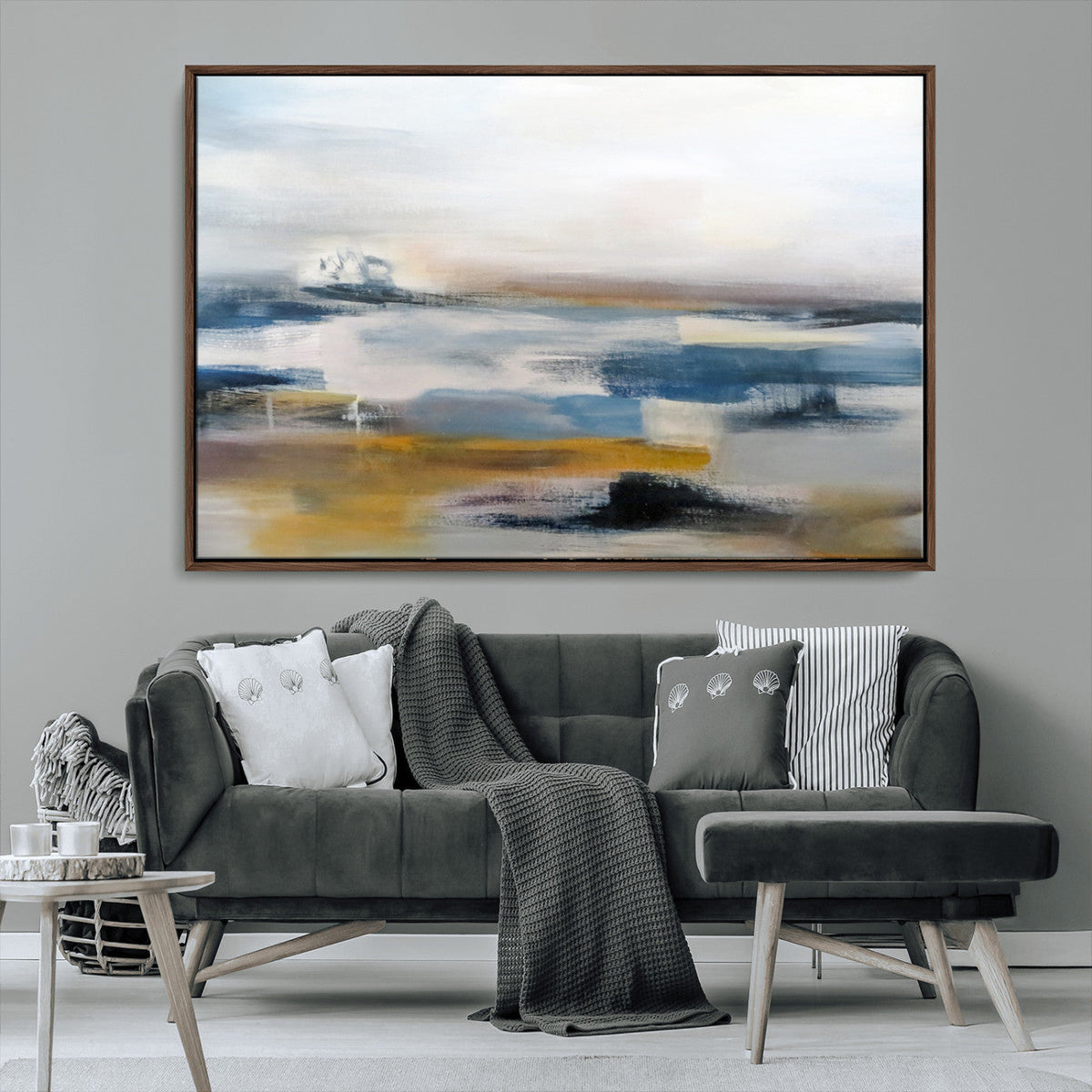 Abstract Landscape Wall Art Canvas | 3 Panel Modern Blue,