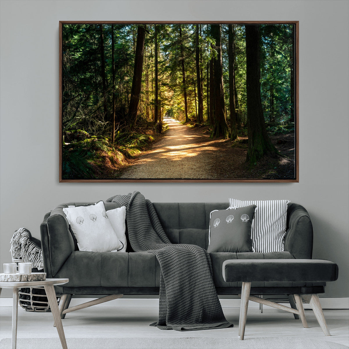 Sunlit Forest Pathway Canvas Print | 3 Panel Large Nature