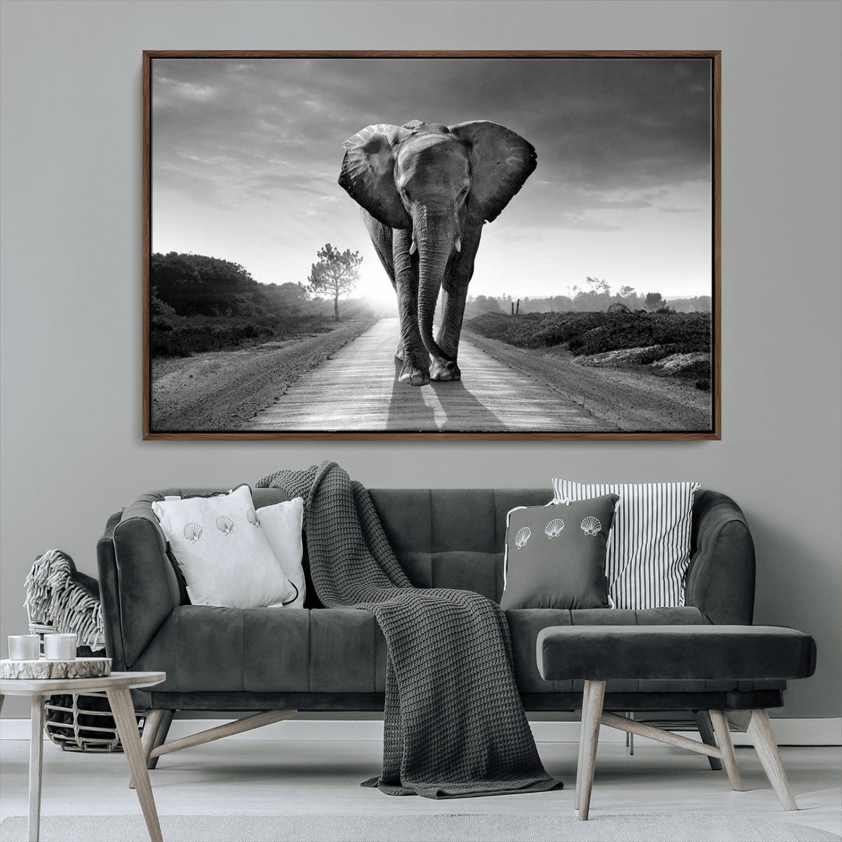 Black and White Elephant Wall Art Canvas Print