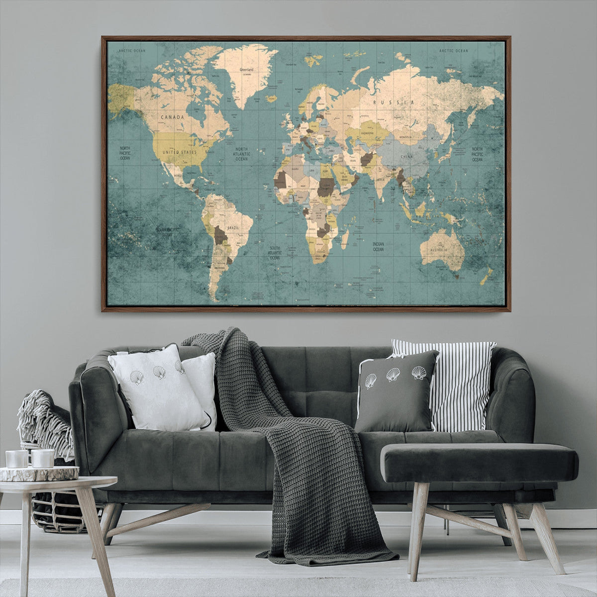 Classic World Map Canvas Print – Framed Vintage Map Wall