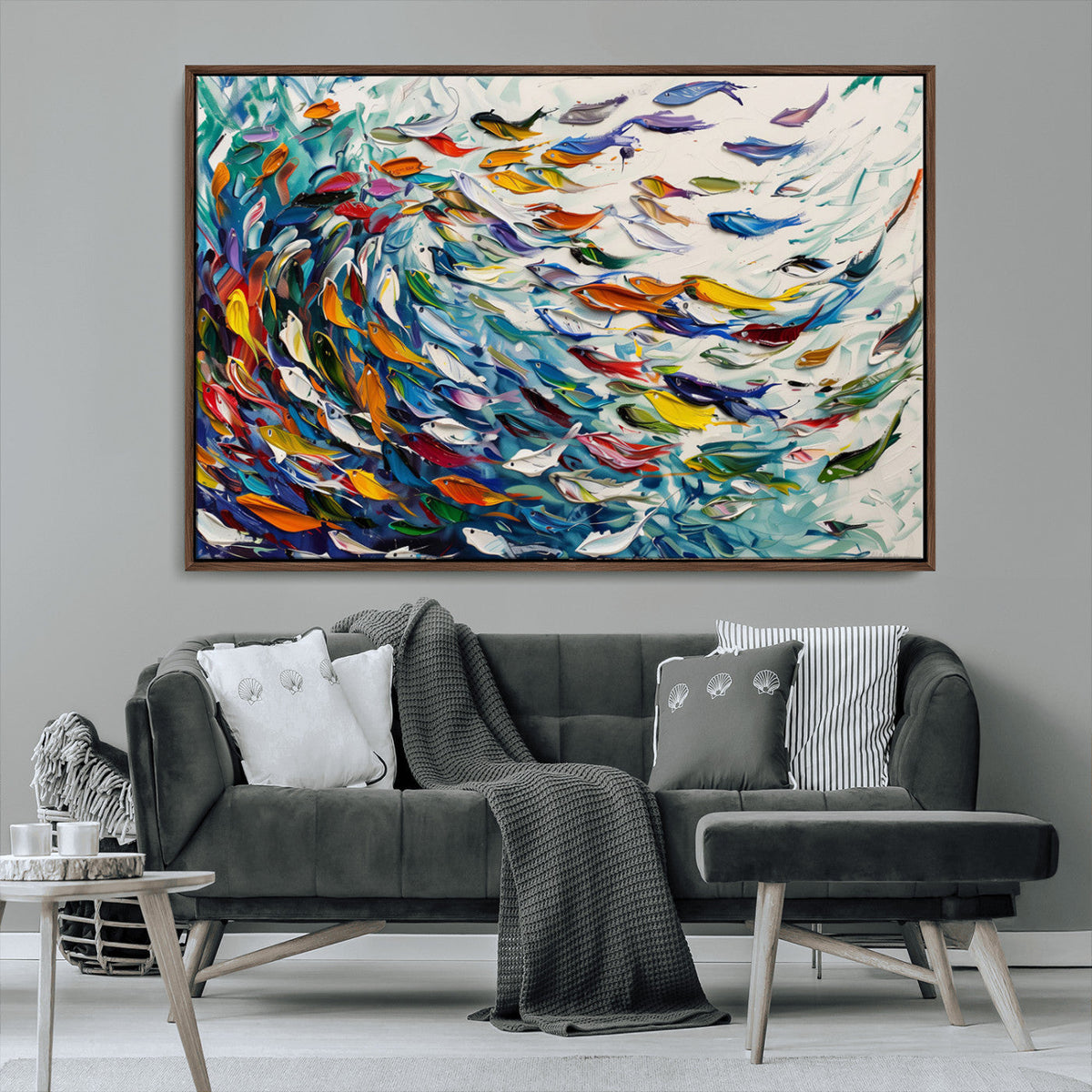 Modern Abstract Fish Shoal Wall Art Canvas Print, Colorful