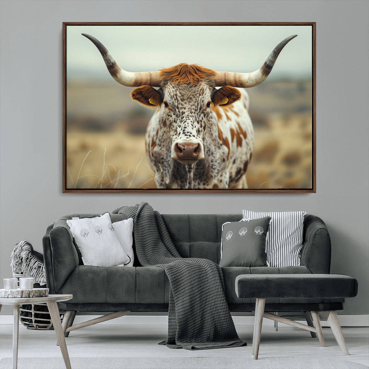 Texas Cow Longhorn Wall Art Canvas Print for Farm House Wall