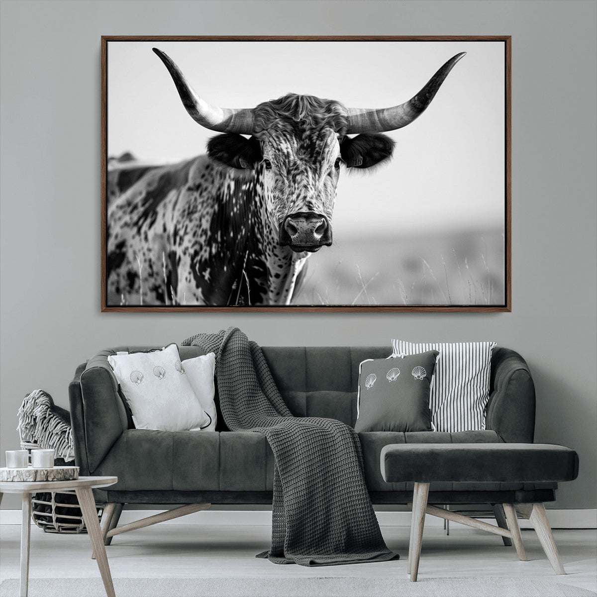 Texas Highland Cow Longhorn Canvas Print - Rustic Farmhouse