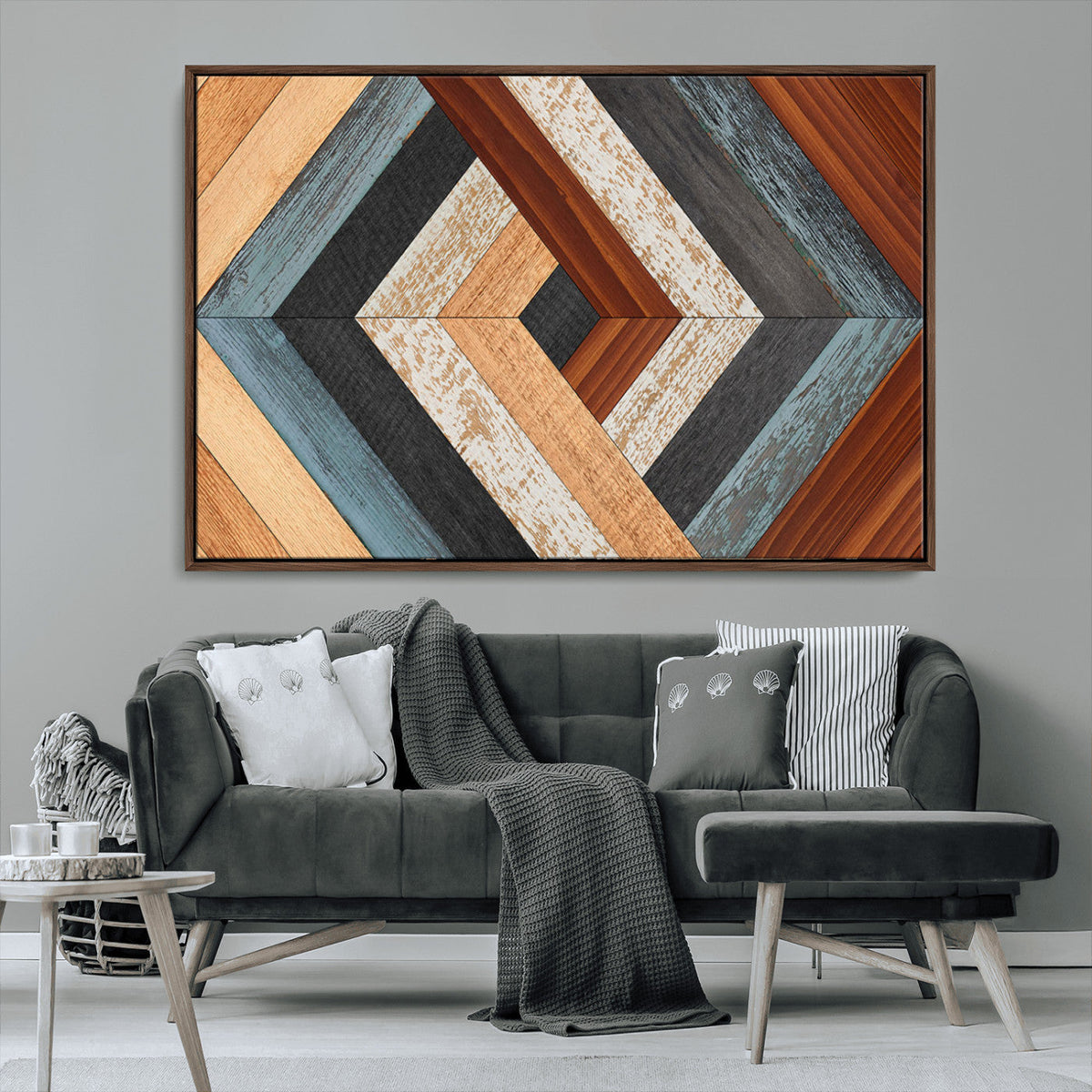 Geometric Wood Art Wall Decor Canvas Print, Rustic Wooden