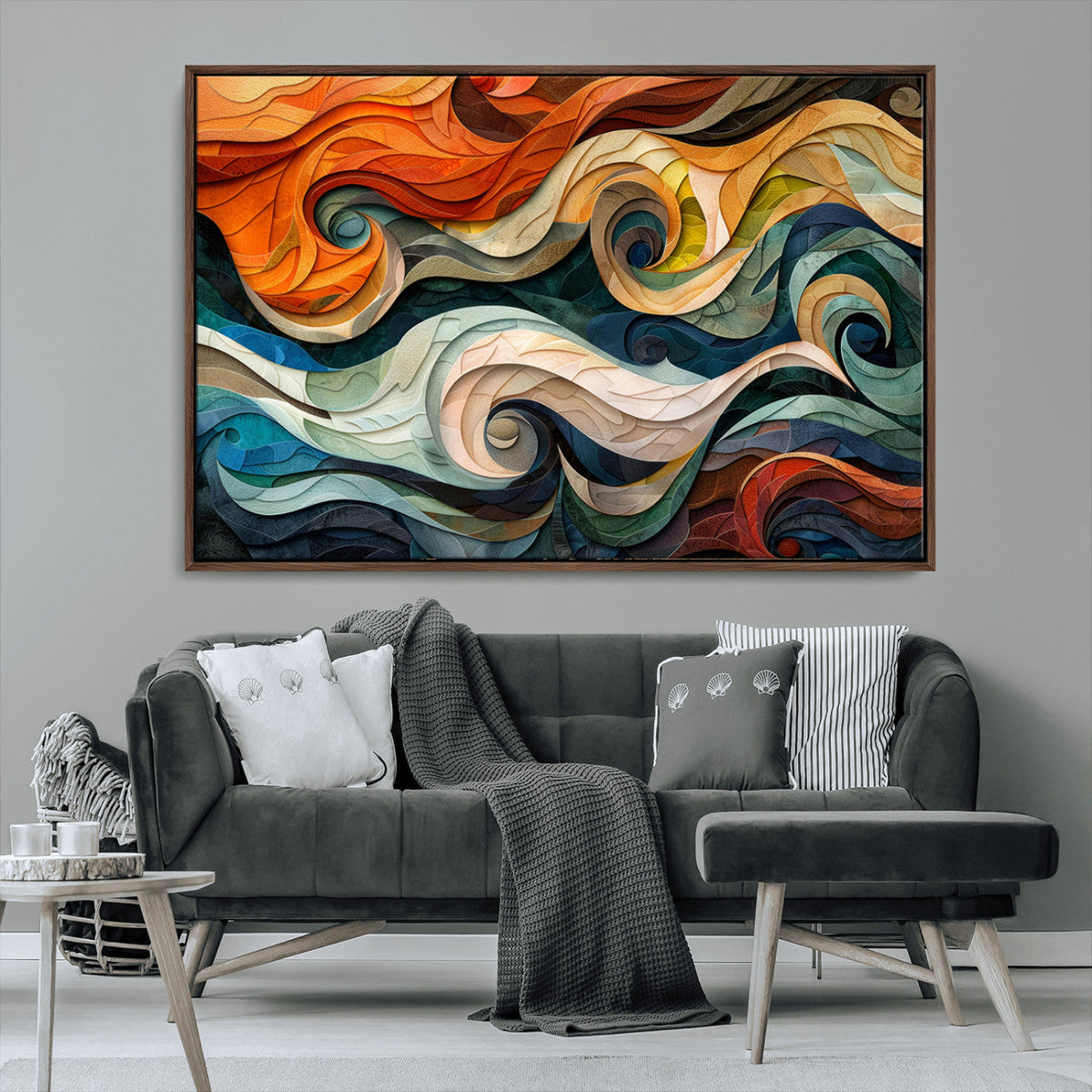 Abstract Wave Wall Art | Ready to Hang Framed Canvas Print |