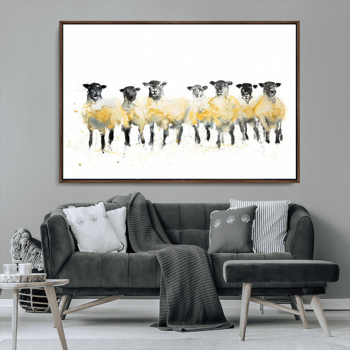 Farmhouse Wall Art Sheep Print | Ready to Hang Framed Canvas
