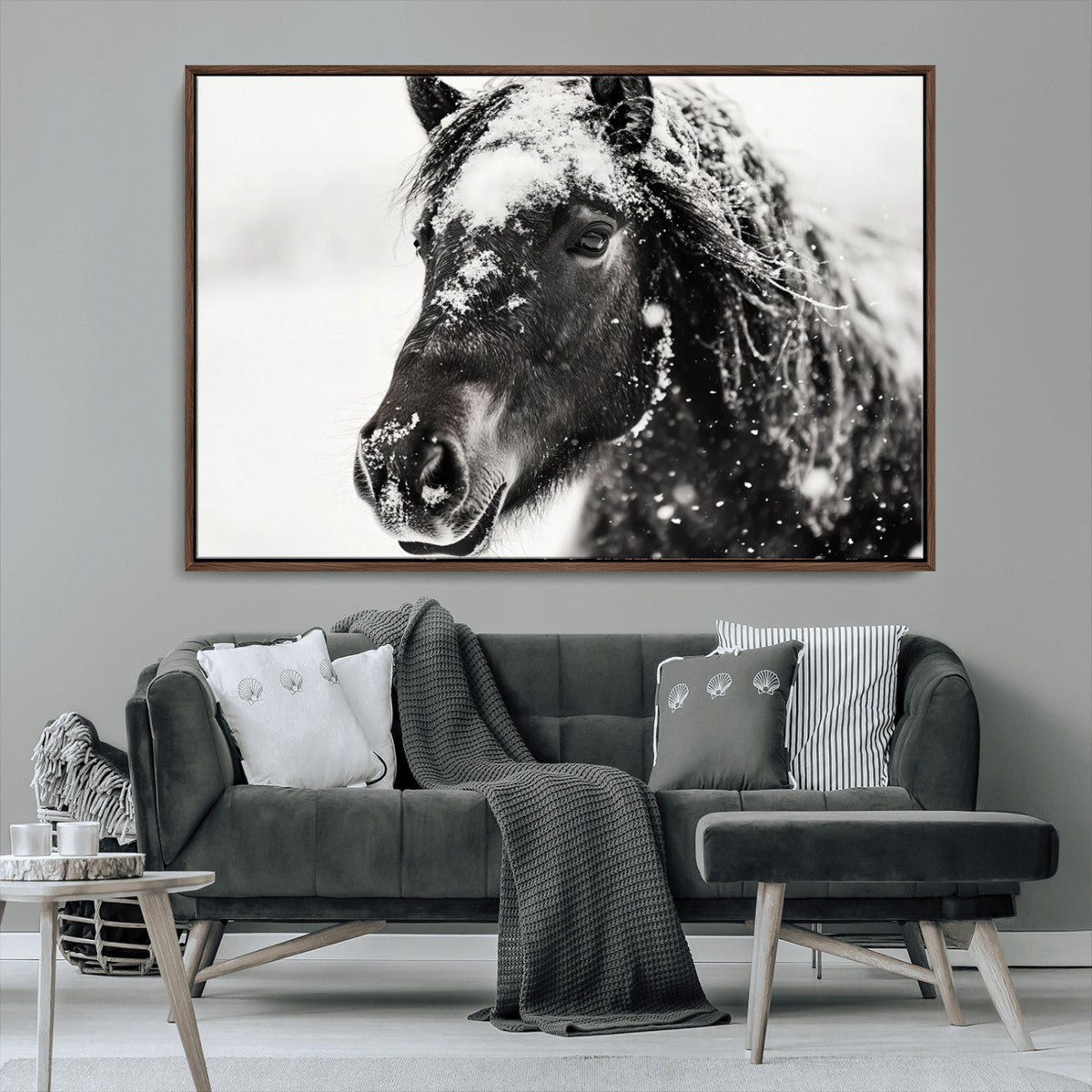 Framed Black and White Horse Wall Art | Ready to Hang and