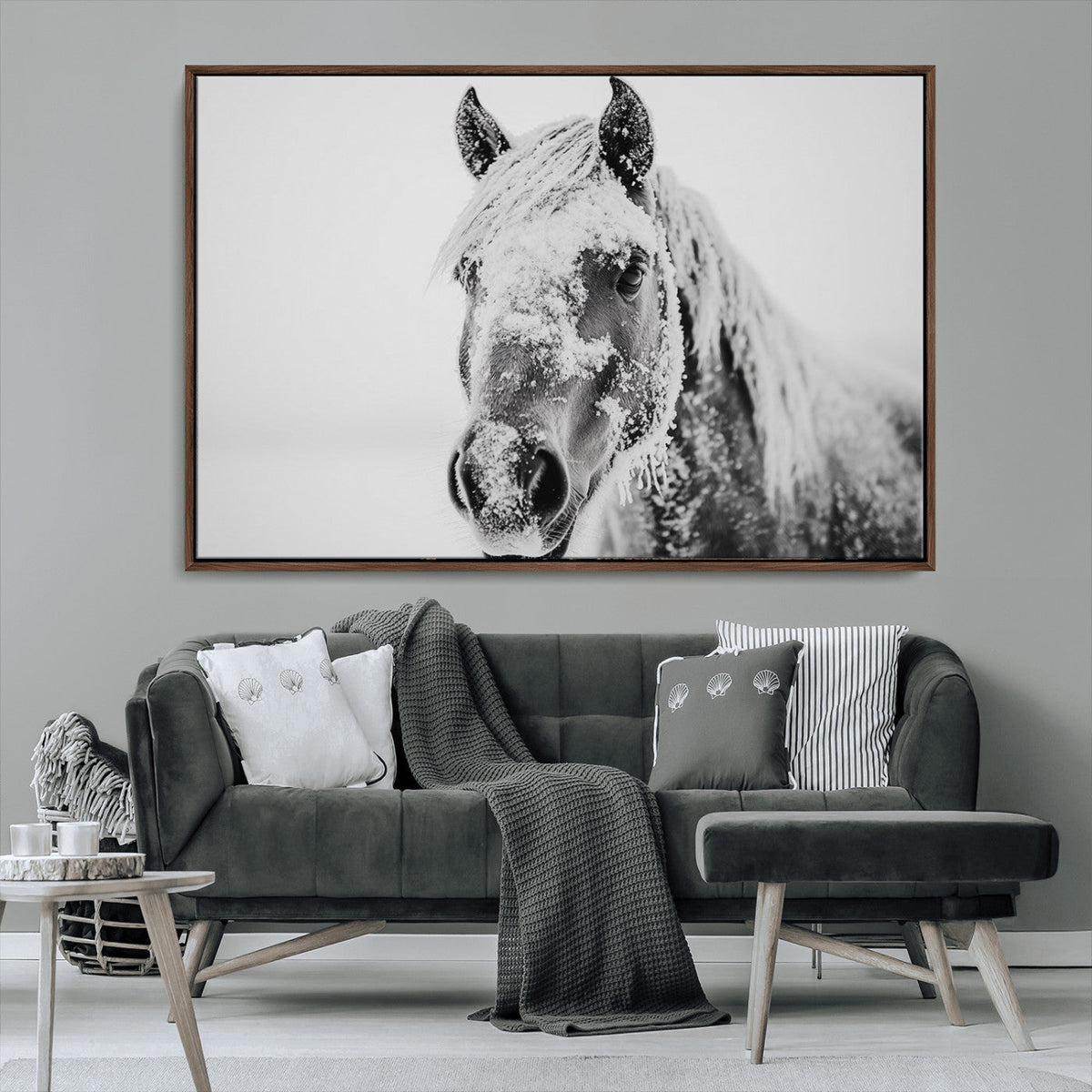 White Horse Wall Art | Ready to Hang and Framed | Winter