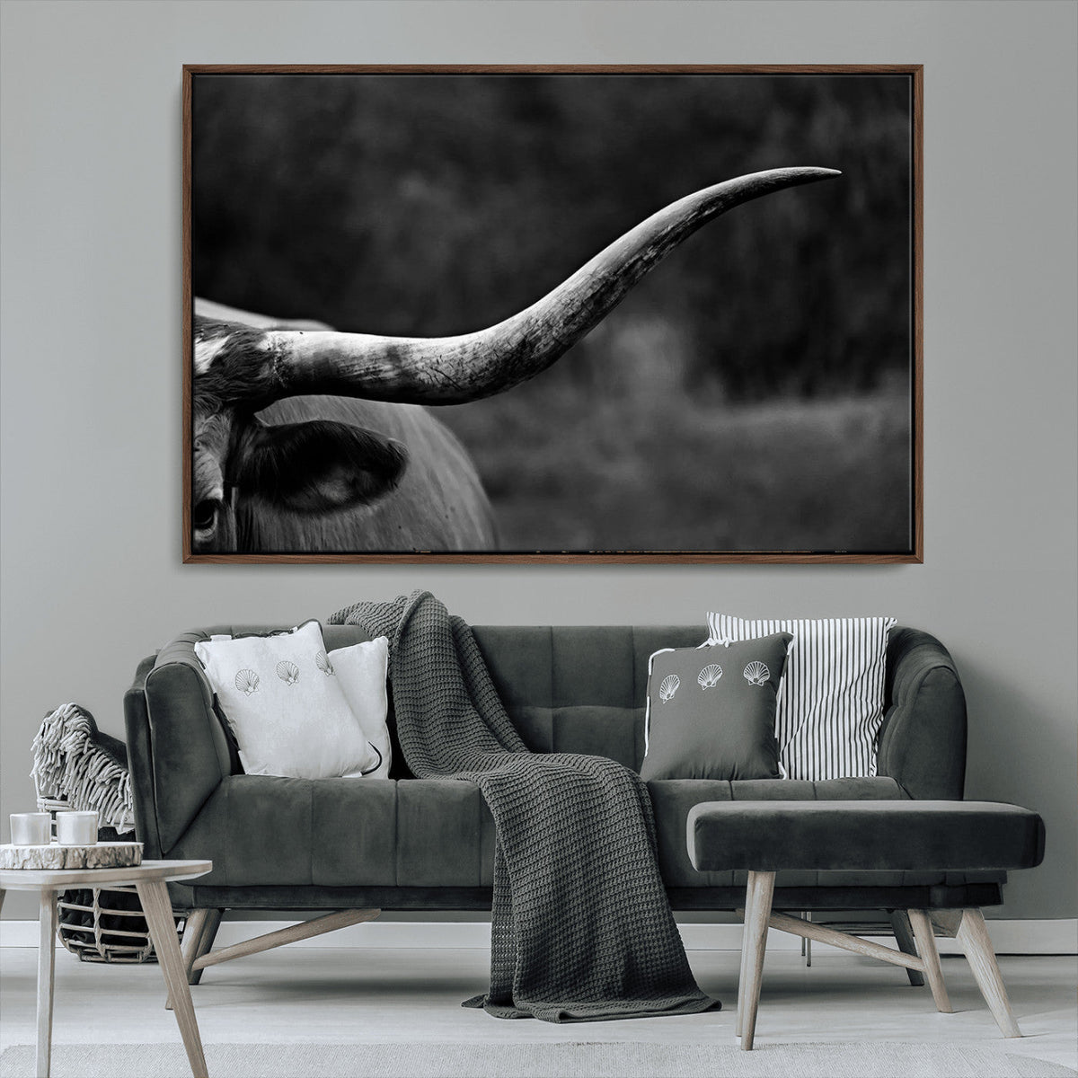 Cow Longhorn Wall Art | Black and White Print | Ready to
