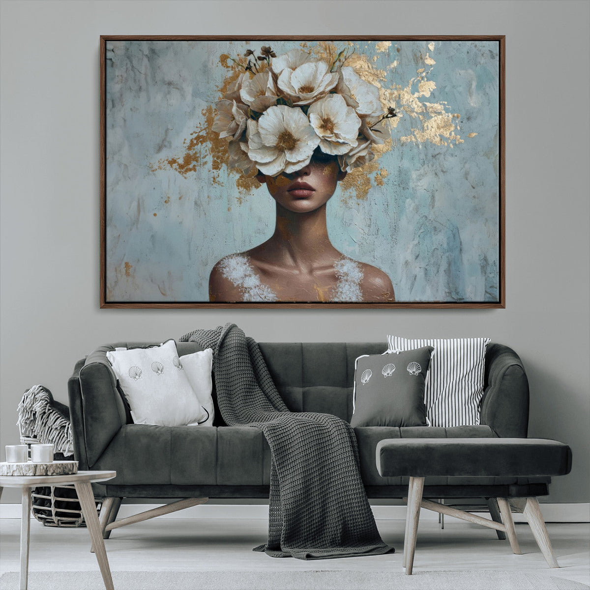 Golden Petal Wall Art - Petal Silhouette Woman Wall Art