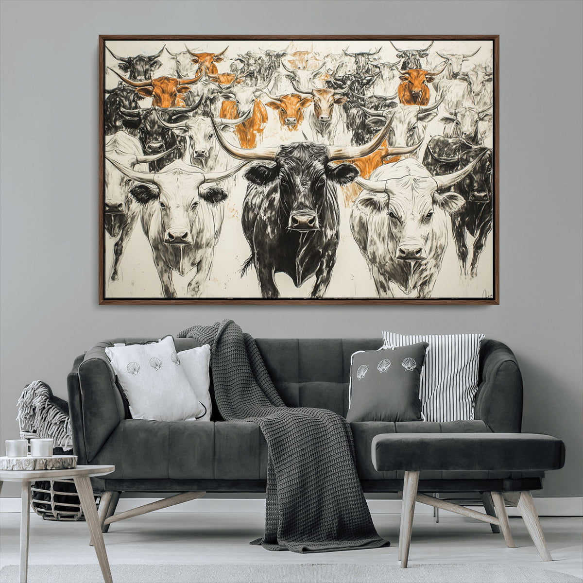 Farmhouse Wall Art | Western Longhorn Cattle Canvas Print |