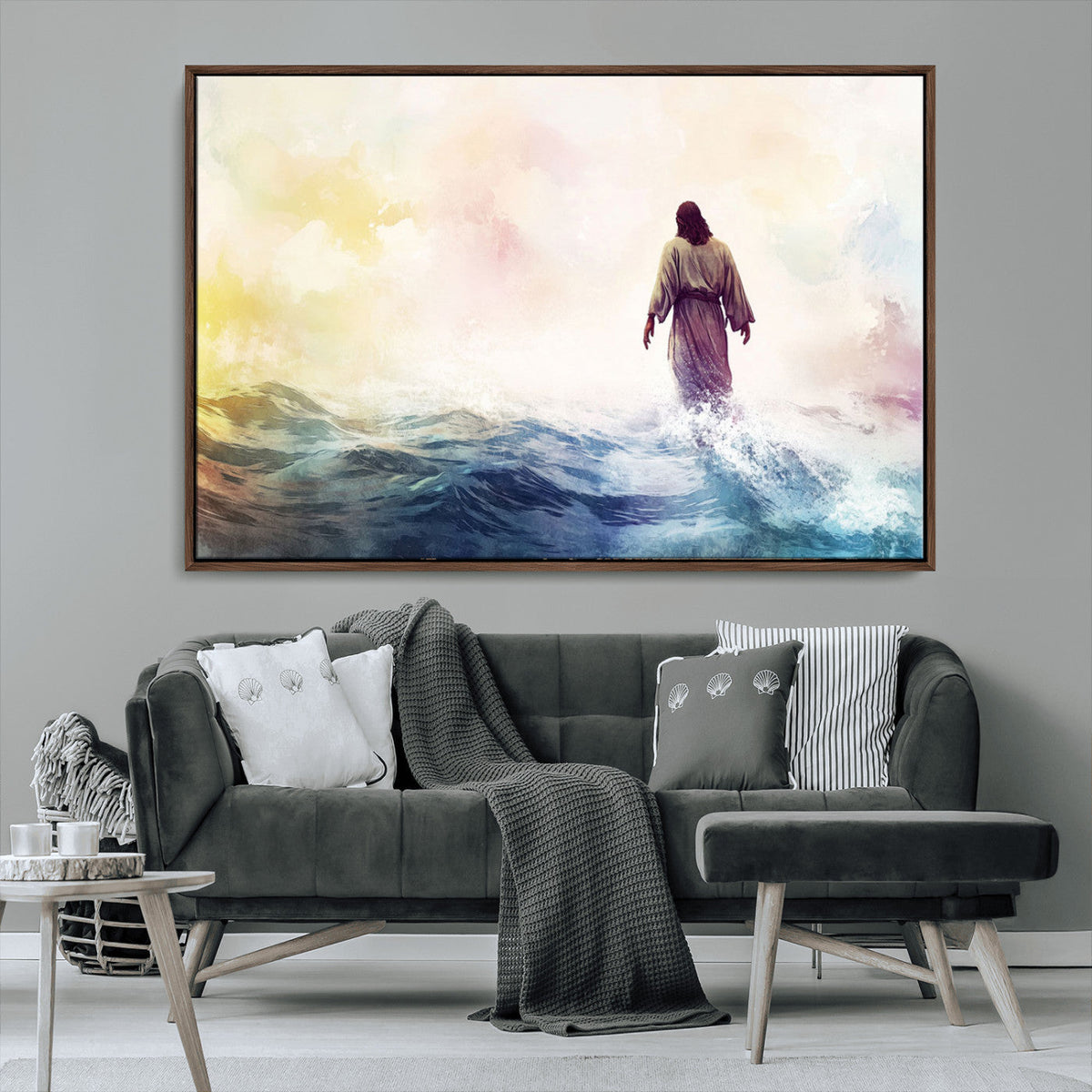 Watercolor Jesus Walking on Water Canvas Print, Christian