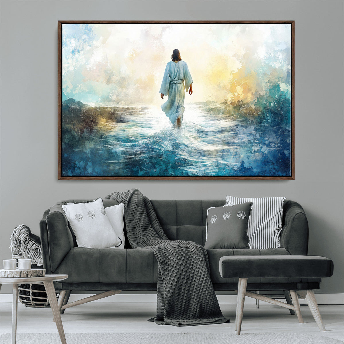 Watercolor Jesus Walking on Water Canvas Print, Christian