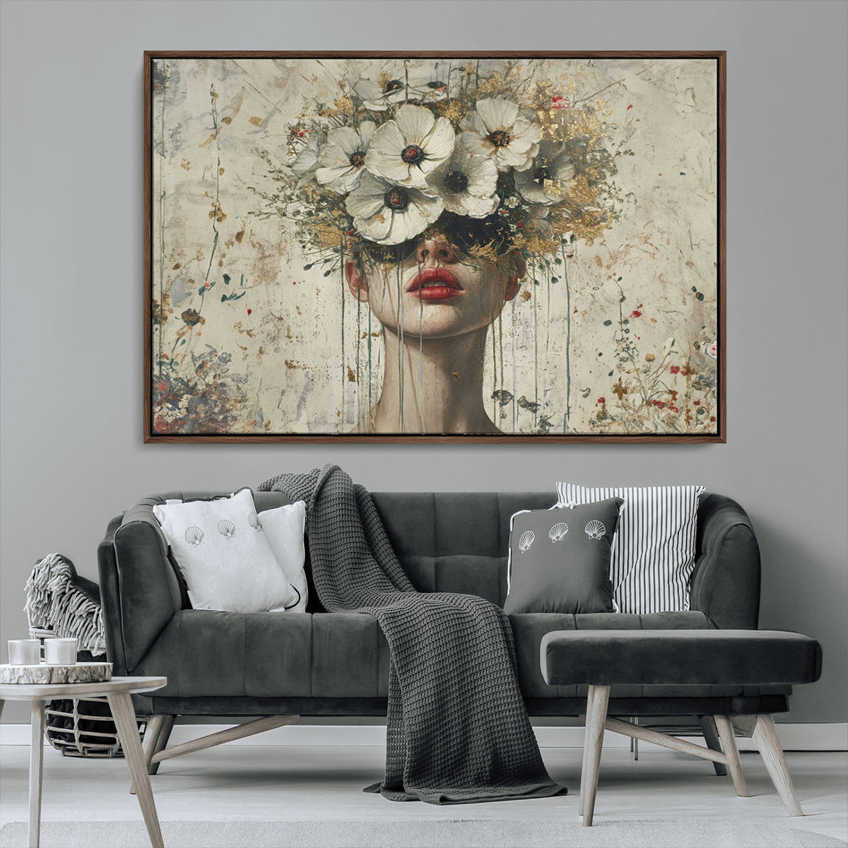 Abstract Floral Women Patel Wall Art Canvas Print