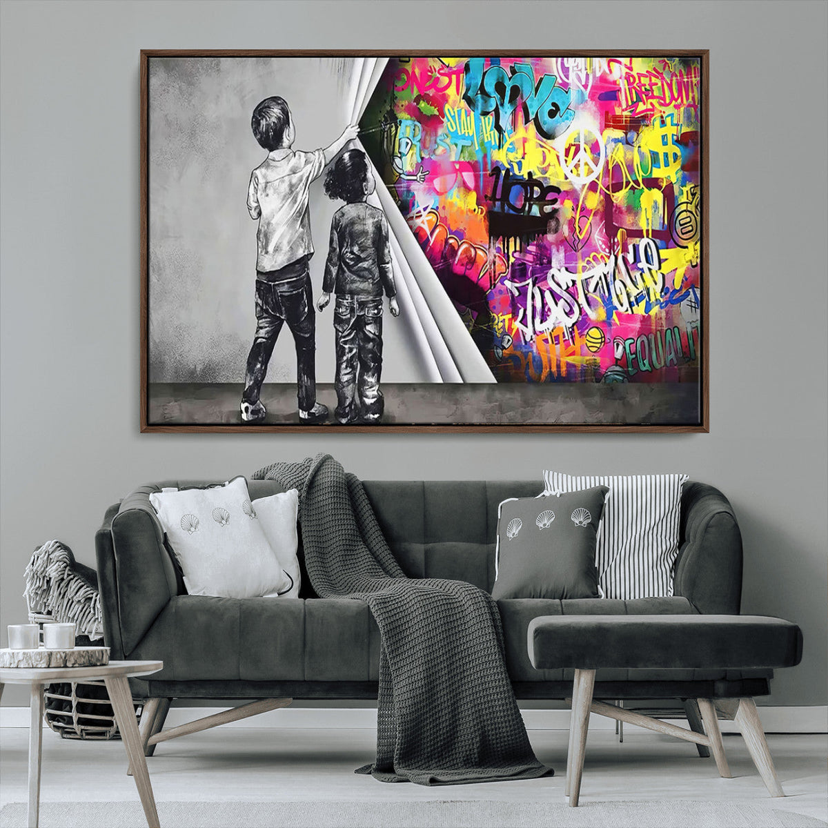 Banksy Print - Street Art Canvas Wall Art - Kids Revealing