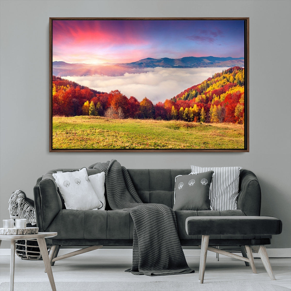 Autumn Mountain Foggy Landscape Wall Art Canvas Print |