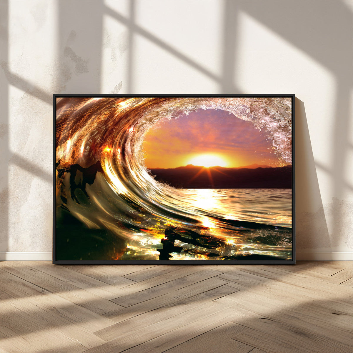 Golden Wave Sunset Triptych Canvas Art, Giclee Canvas Print