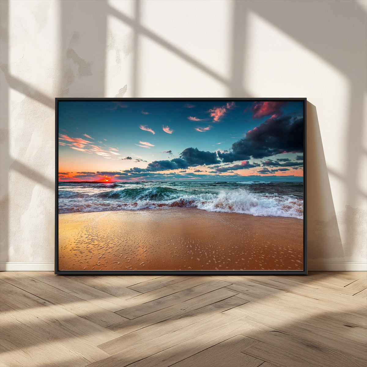 Sunset on Beach Wall Art Ocean Beach Canvas Print