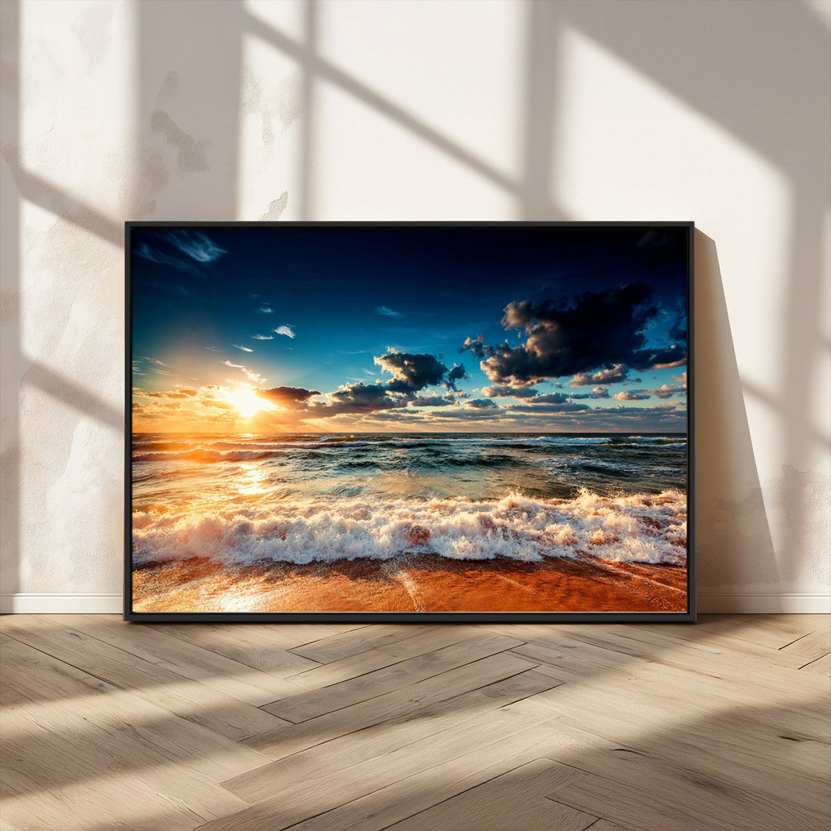 Golden Hour Sunset Over Ocean Waves Wall Art Canvas Print |
