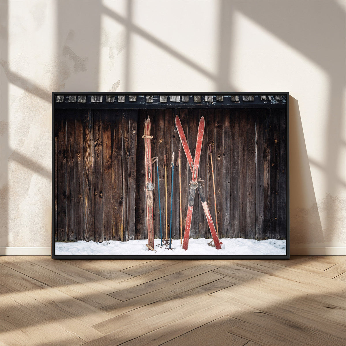 Vintage Ski Gear Canvas Print, Vintage Ski Gear Against