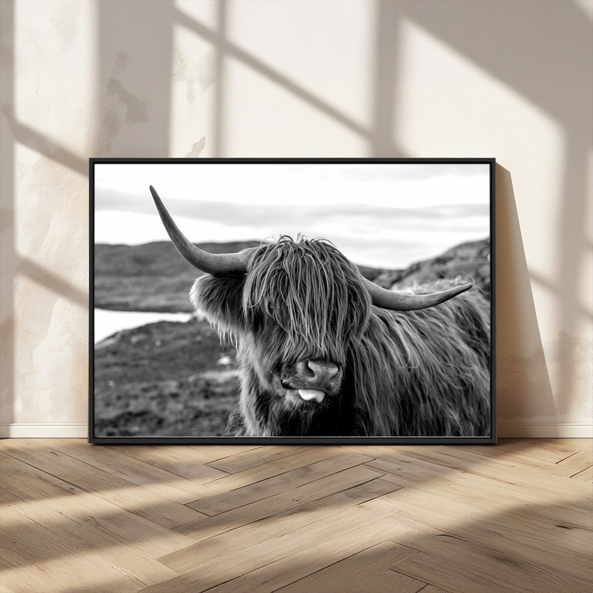 Longhorn Steer Canvas Print Wall Art, Highland Cow Canvas