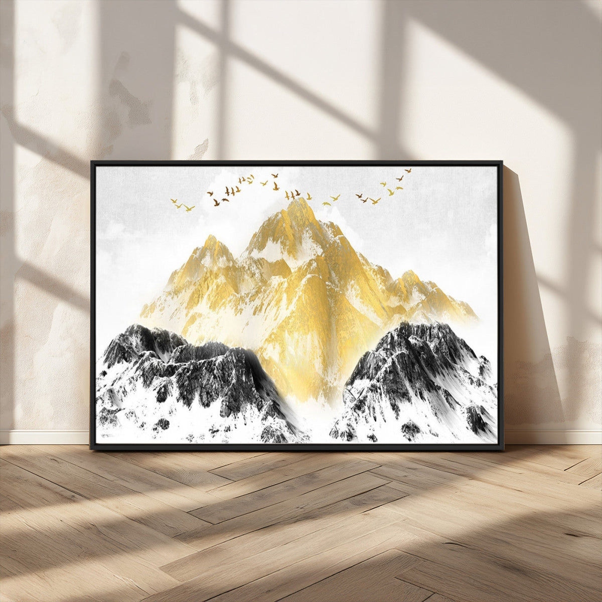Golden Mountain Triptych Wall Art Canvas Print, Modern