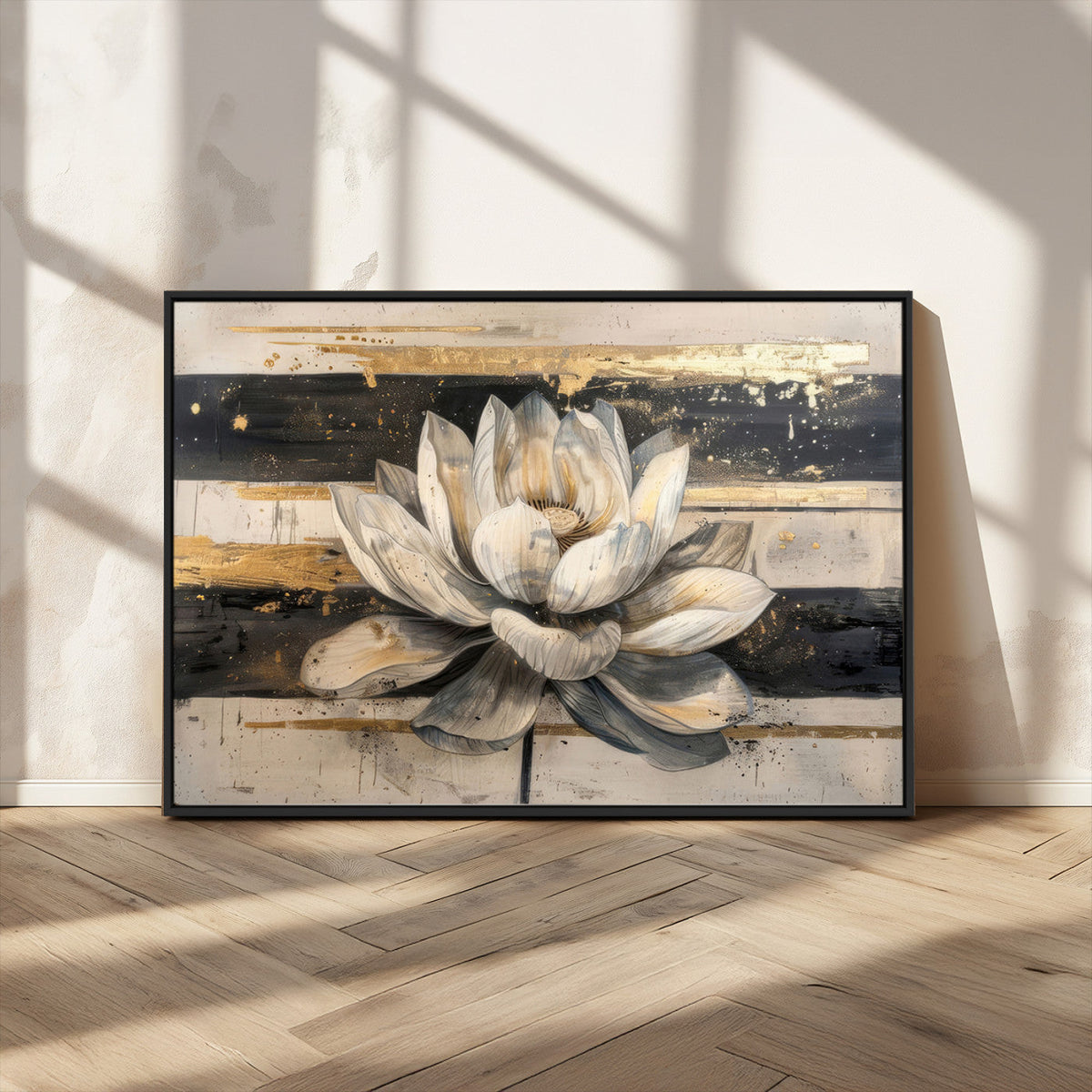Lotus Flower Wall Art – Framed Abstract Floral Canvas